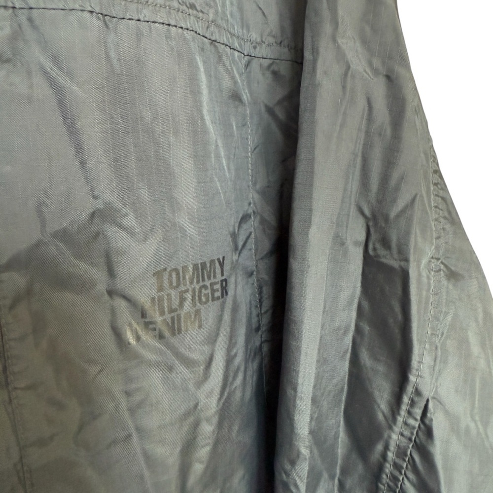VTG! 2000s Y2K Tommy Jeans Windbreaker Jacket Mens XL Black Hooded Full Zip Logo - Picture 4 of 9